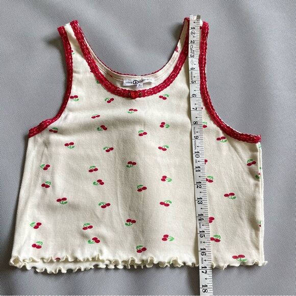 Love & Lazy Days Lacy Ruffled Cherry Crop Tank Top Women’s Size Large - Picture 6 of 6